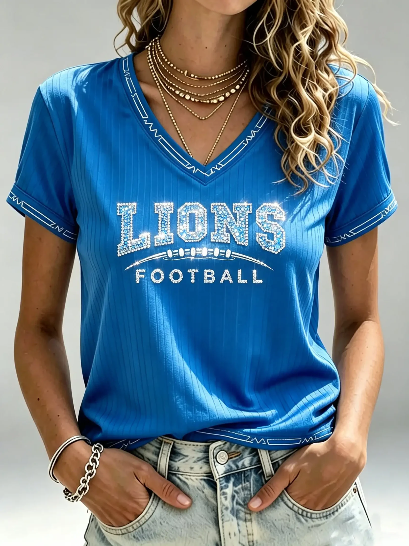 Detroit Lions Merch Detroit Football Game Day V-Neck Shirt Sunday Football Outfit Women