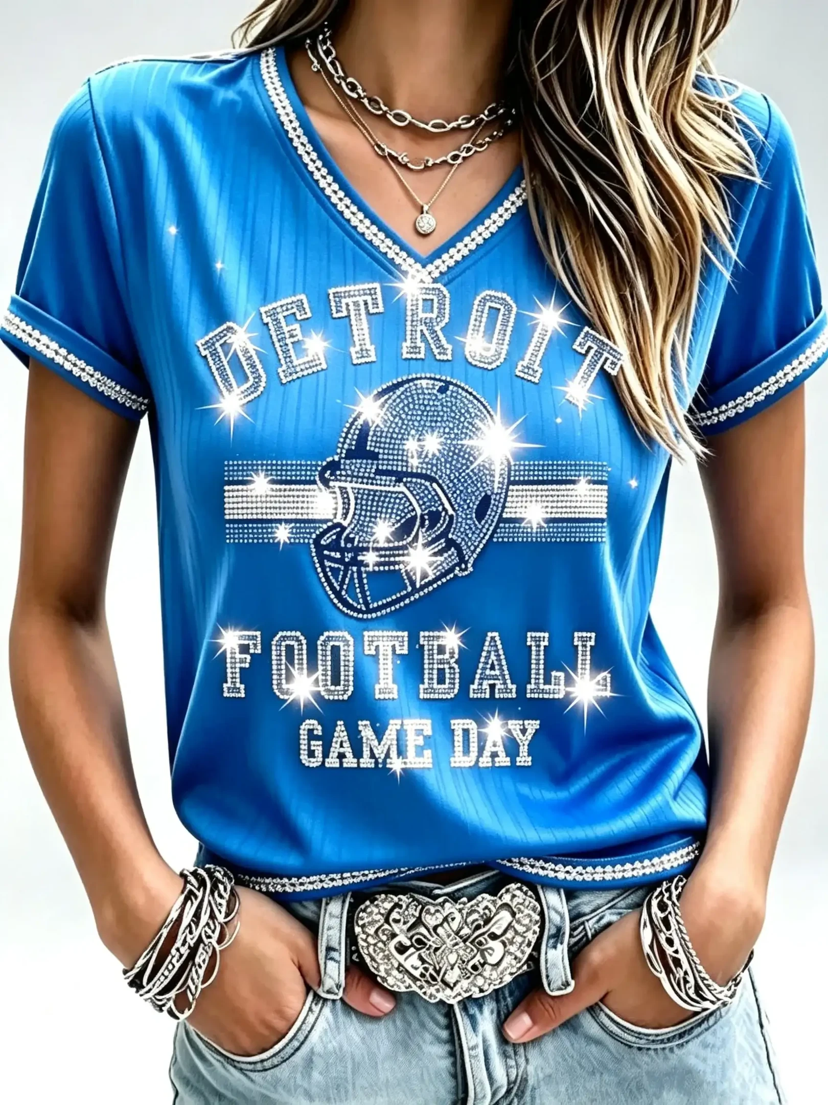 Detroit Lions Merch Detroit Football Game Day V-Neck T-Shirt Women Gift For Lions Fan Detroit Lions Merch Detroit Football Game Day V-Neck T-Shirt Women Gift For Lions Fan