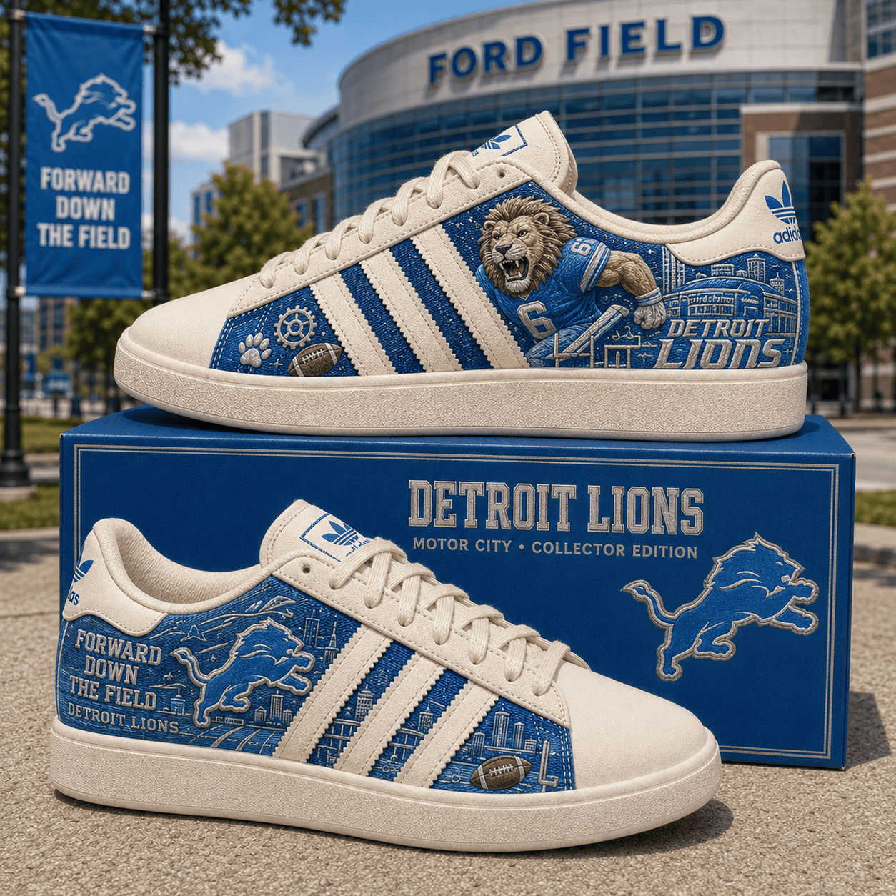 Detroit Lions Merch Football Sneakers Forward Down The Field Game Day Shoes Gifts For Lions Fans