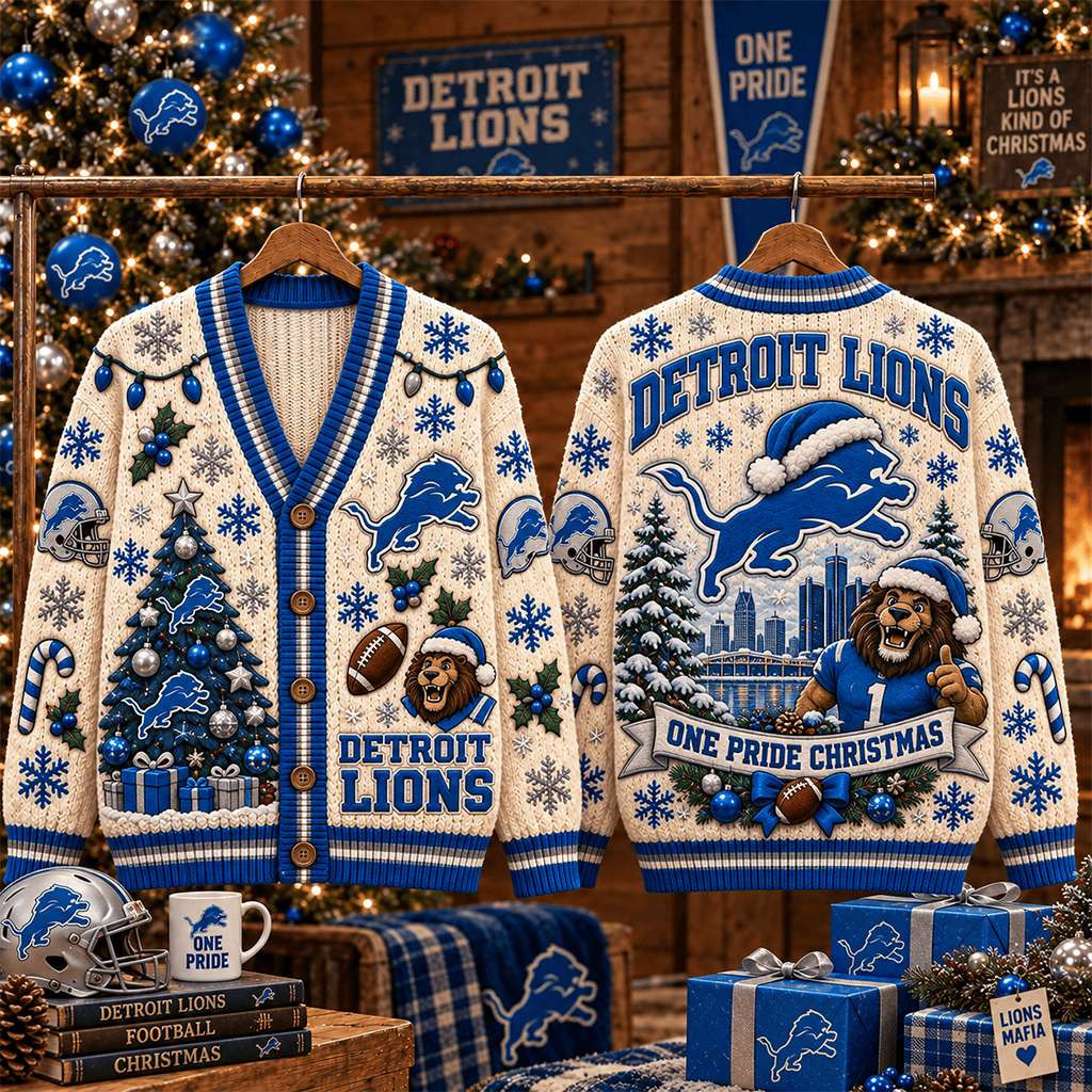 Detroit Lions One Pride Christmas Cardigan Detroit Lions Merch Xmas Gifts For Football Lovers