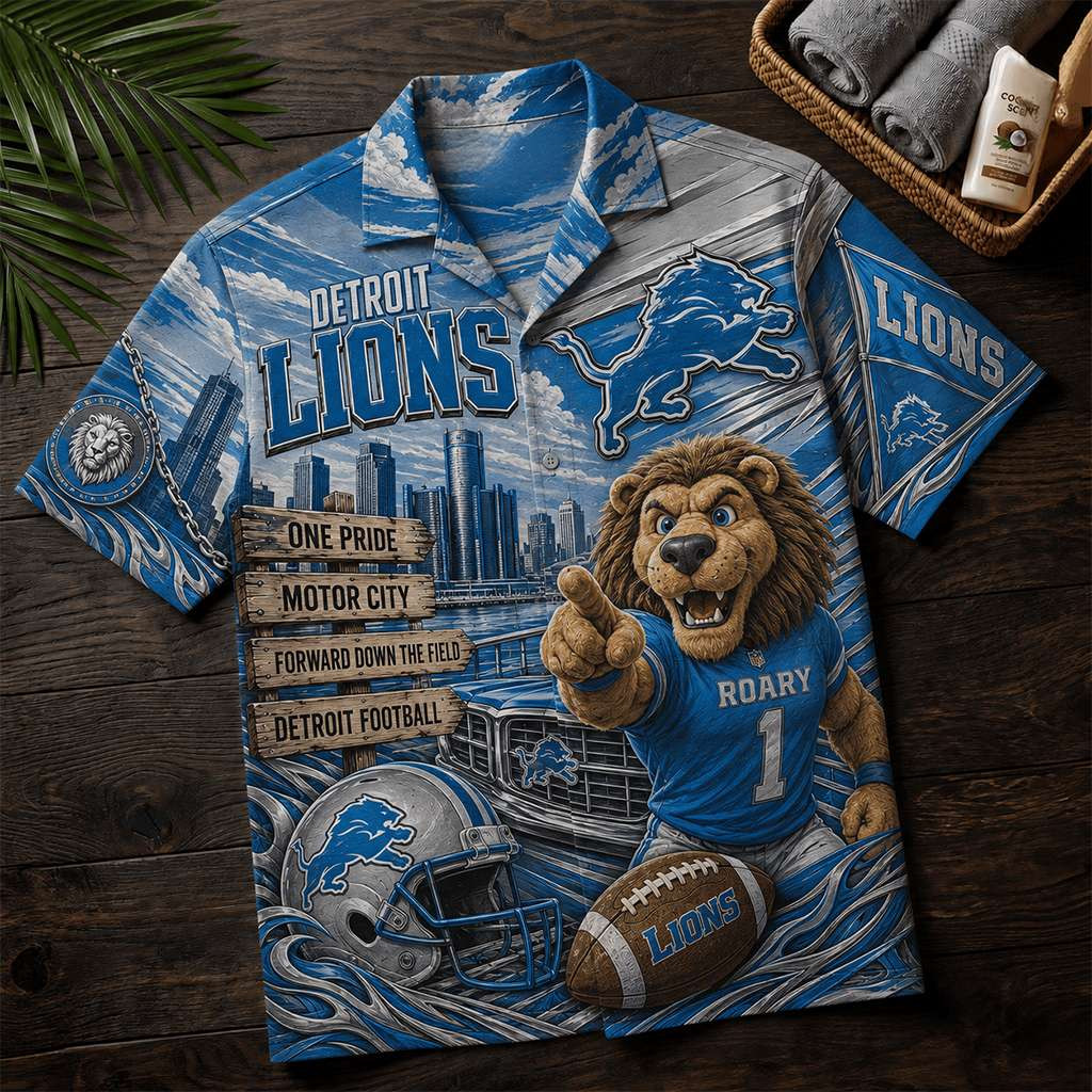 Detroit Lions One Pride Motor City Hawaiian Shirt Detroit Lions Merch Gift For Football Fans