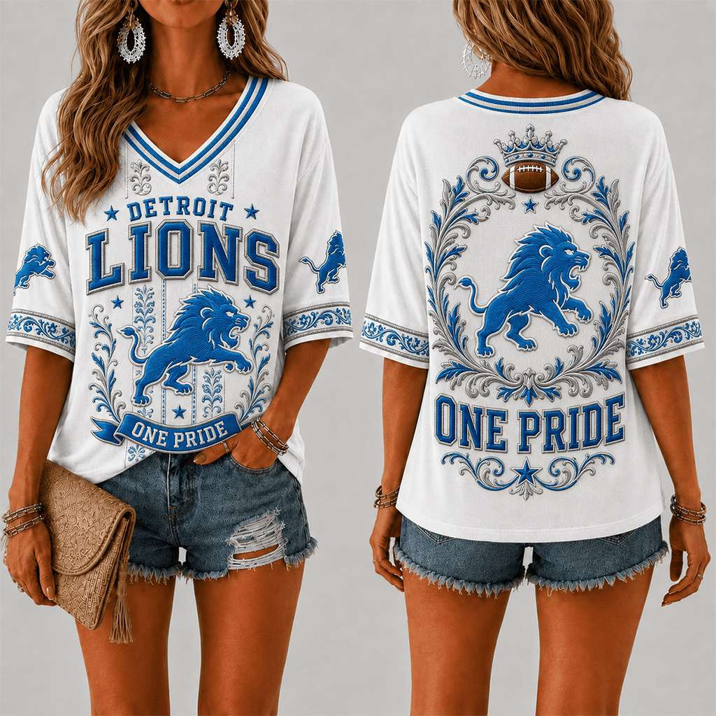 Detroit Lions One Pride V-Neck Shirt Detroit Lions Merch American Football Gift Ideas