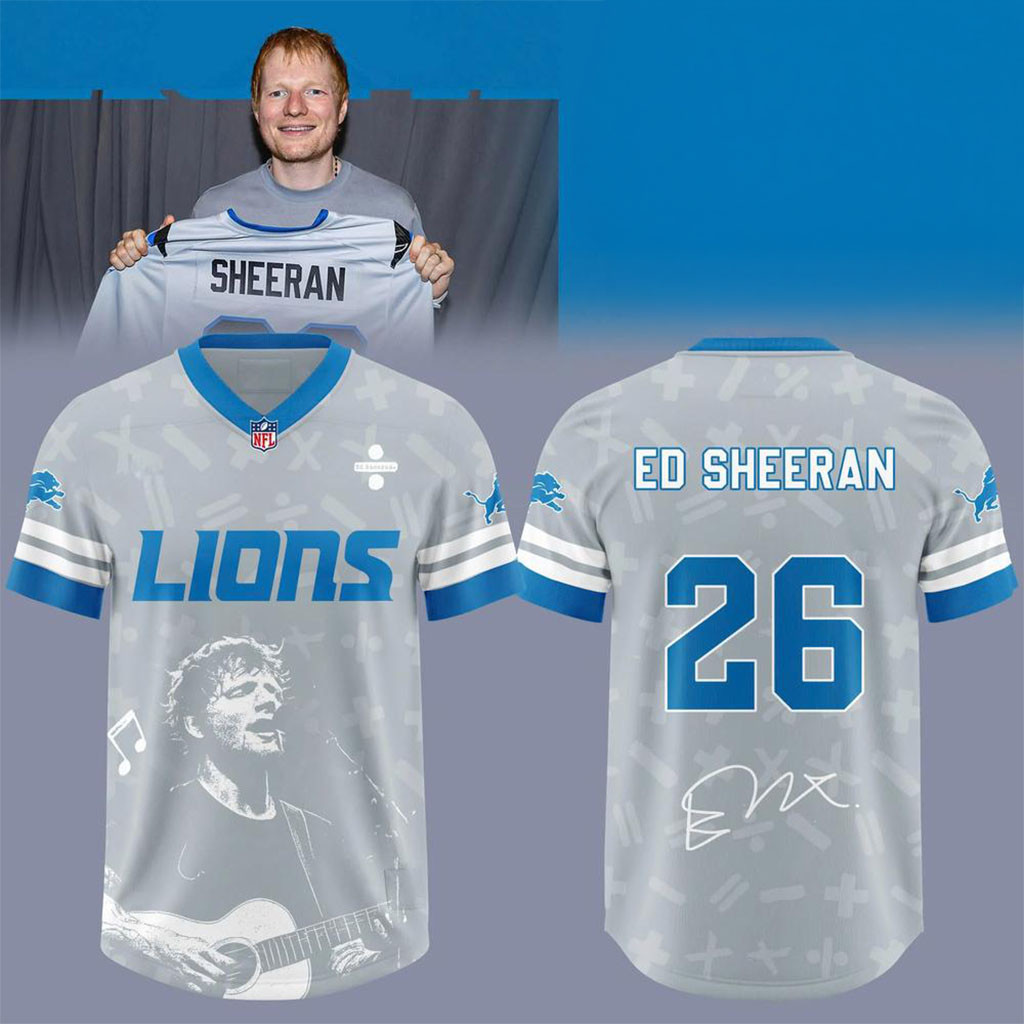 Detroit Lions X Ed Sheeran 2026 Signed Football Jersey Detroit Lions Merch Gift For Fans