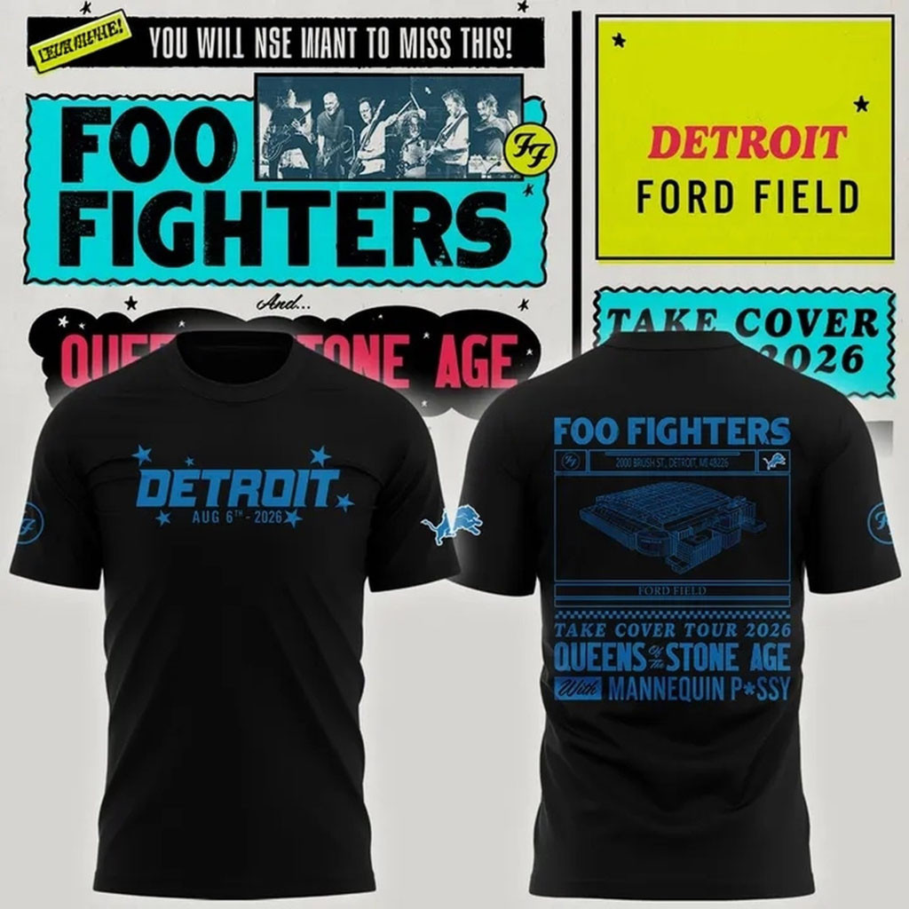 Detroit Lions x Foo Fighters 2026 Black T-Shirt Lions Merch Presents For Football Fans Detroit Lions x Foo Fighters 2026 Black T-Shirt Lions Merch Presents For Football Fans