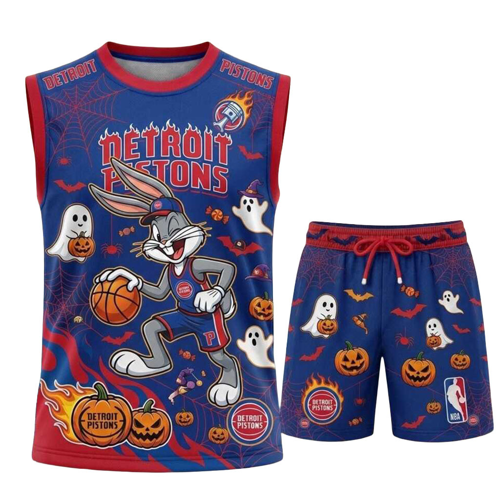Detroit Pistons Bugs Bunny Halloween Basketball Muscle Tank And Shorts Pistons Merch Fan Gifts