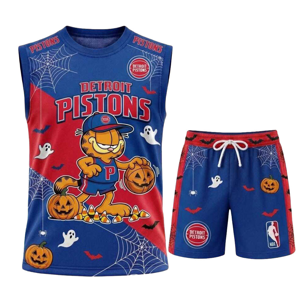 Detroit Pistons Garfield Halloween Basketball Muscle Tank And Shorts Detroit Pistons Merch Detroit Pistons Garfield Halloween Basketball Muscle Tank And Shorts Detroit Pistons Merch