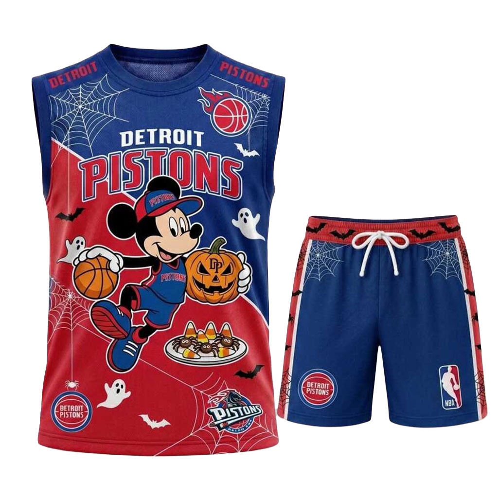 Detroit Pistons Mickey Mouse Halloween Basketball Muscle Tank And Shorts Pistons Merchandise