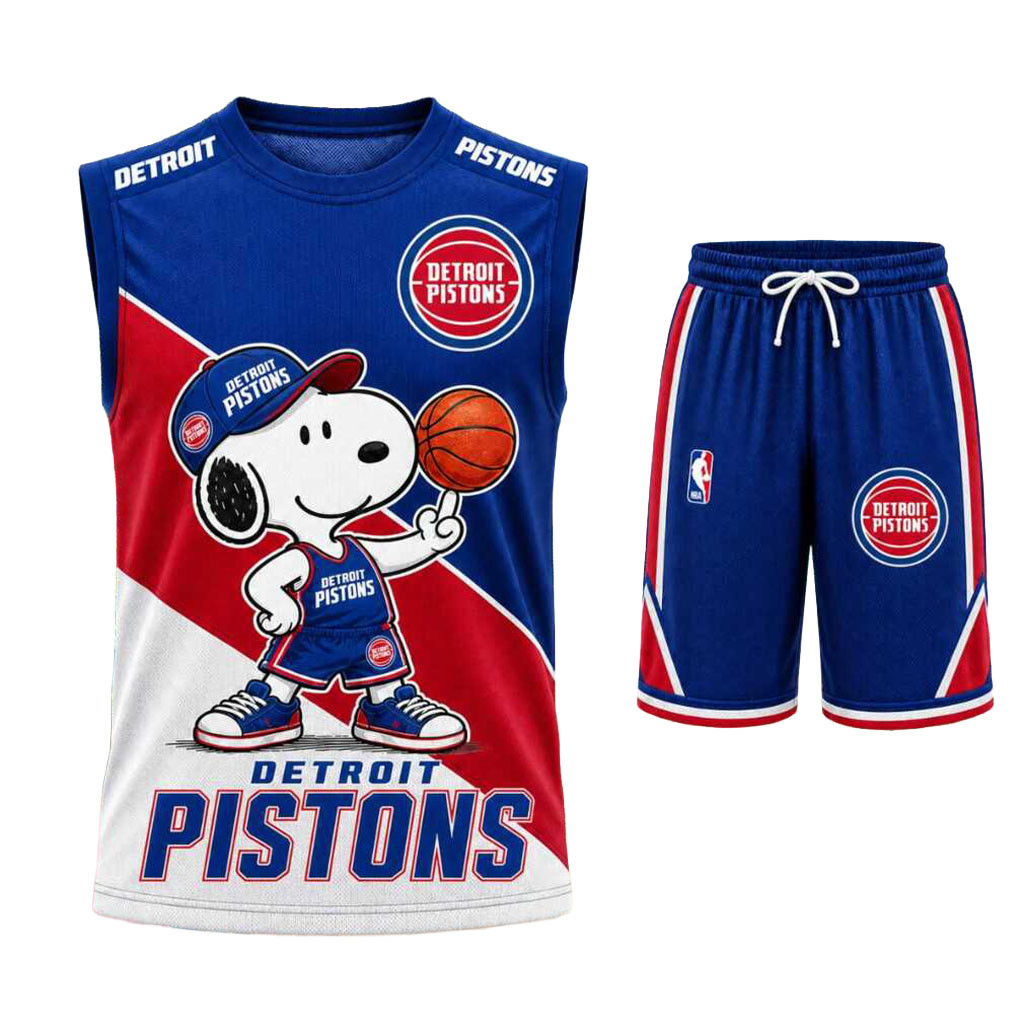 Detroit Pistons Snoopy Mascot Tank Top And Shorts Set Detroit Pistons Merch Gift For Fans Detroit Pistons Snoopy Mascot Tank Top And Shorts Set Detroit Pistons Merch Gift For Fans