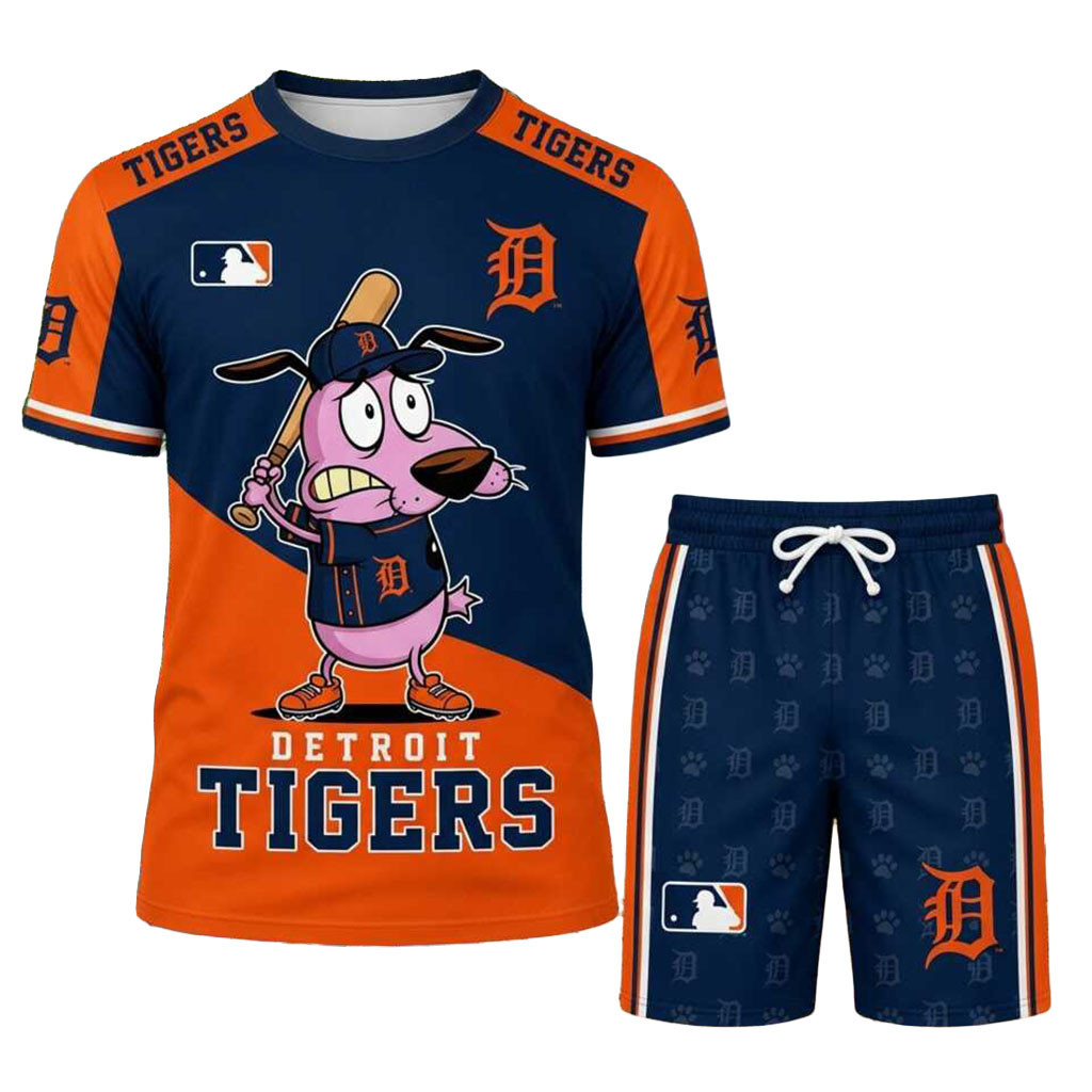 Detroit Tigers Courage The Cowardly Dog Shirt And Shorts Set Detroit Tigers Merch Gifts Ideas