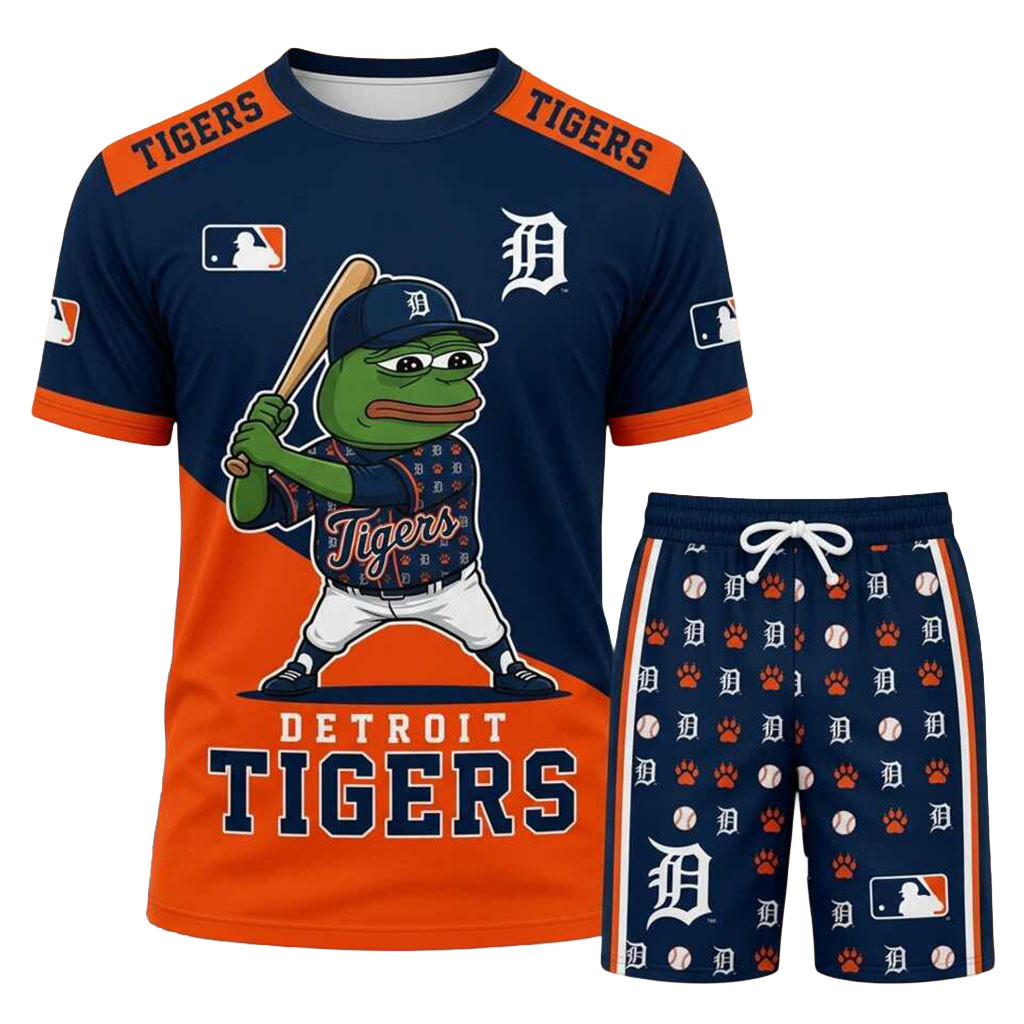 Detroit Tigers Pepe The Frog Shirt And Shorts Set Detroit Tigers Merch Cool Baseball Gifts