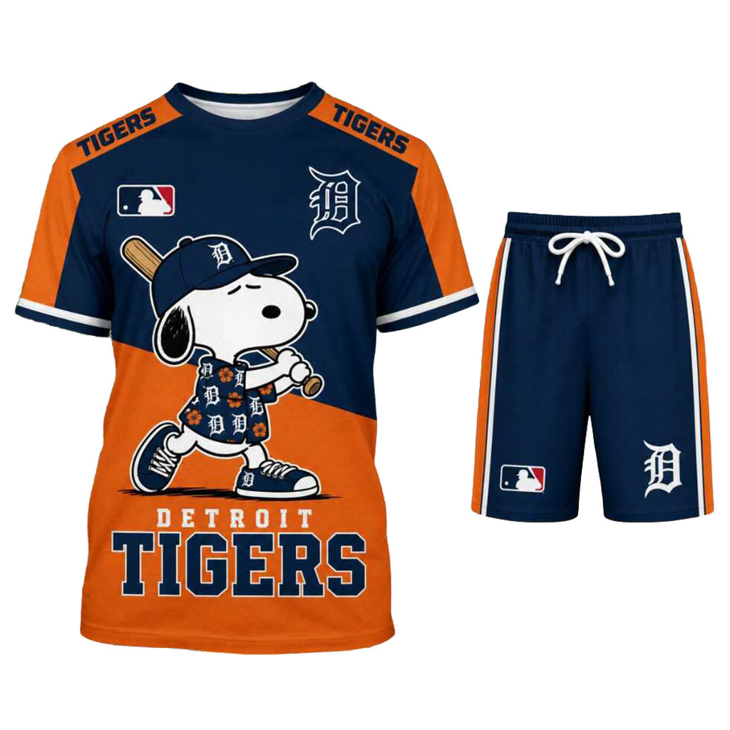 Detroit Tigers Snoopy Baseball Cartoon Sports Shirt And Shorts Detroit Tigers Merch Fan Apparel