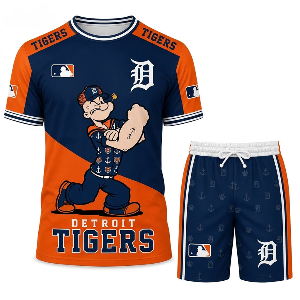 Detroit Tigers X Popeye The Sailor T-Shirt And Shorts Set Detroit Tigers Merch Best Fan Gifts