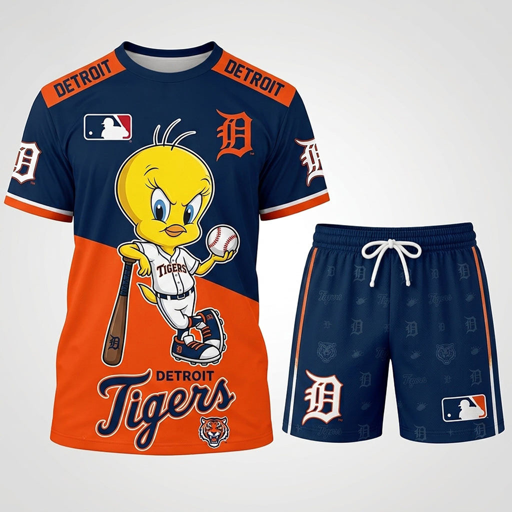 Detroit Tigers X Tweety Looney Tunes T-Shirt And Shorts Set Detroit Tigers Merch Gift For Fans