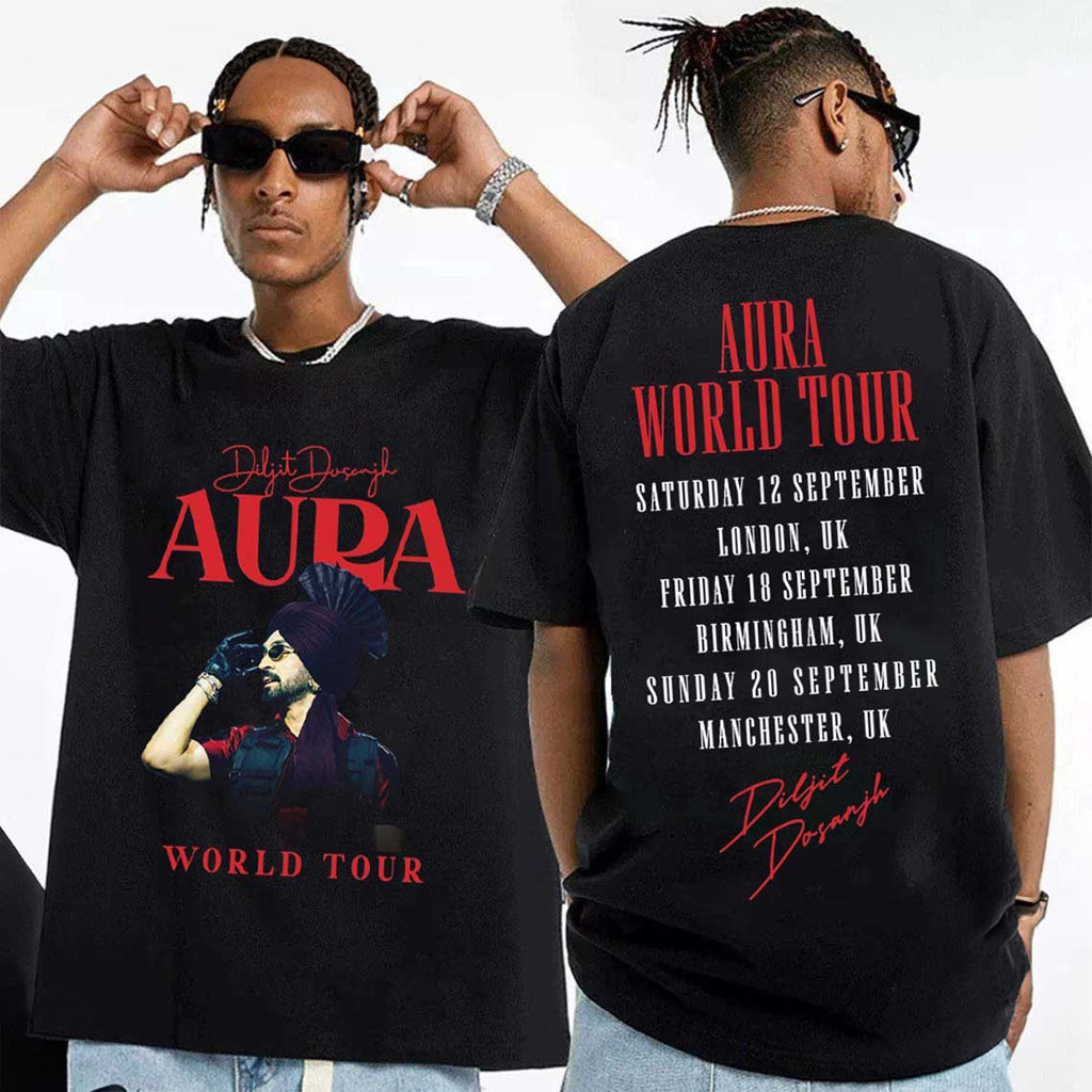Diljit Dosanjh Portrait Aura World Tour Music Concert T-Shirt Diljit Dosanjh Merch Gift For Fan