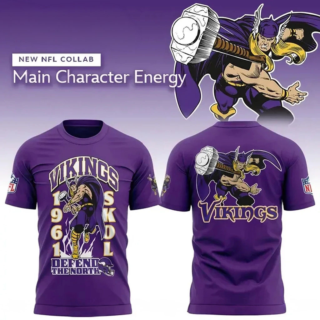 Disney x Minnesota Vikings Main Character Energy T-Shirt Vikings Merch Gifts For Football Fan