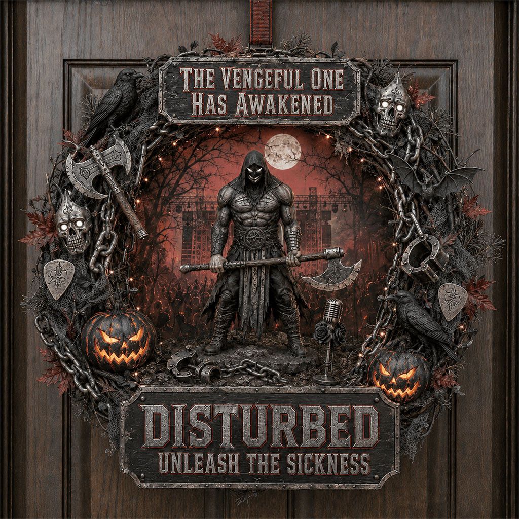 Disturbed Unleash The Sickness Door Sign The Vengeful One Has Awakened Wreath Halloween Gifts