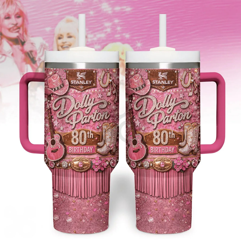 Dolly Parton 80th Birthday Pink Cowgirl Tumbler In Memory of Dolly Parton Merch Gift For Fan