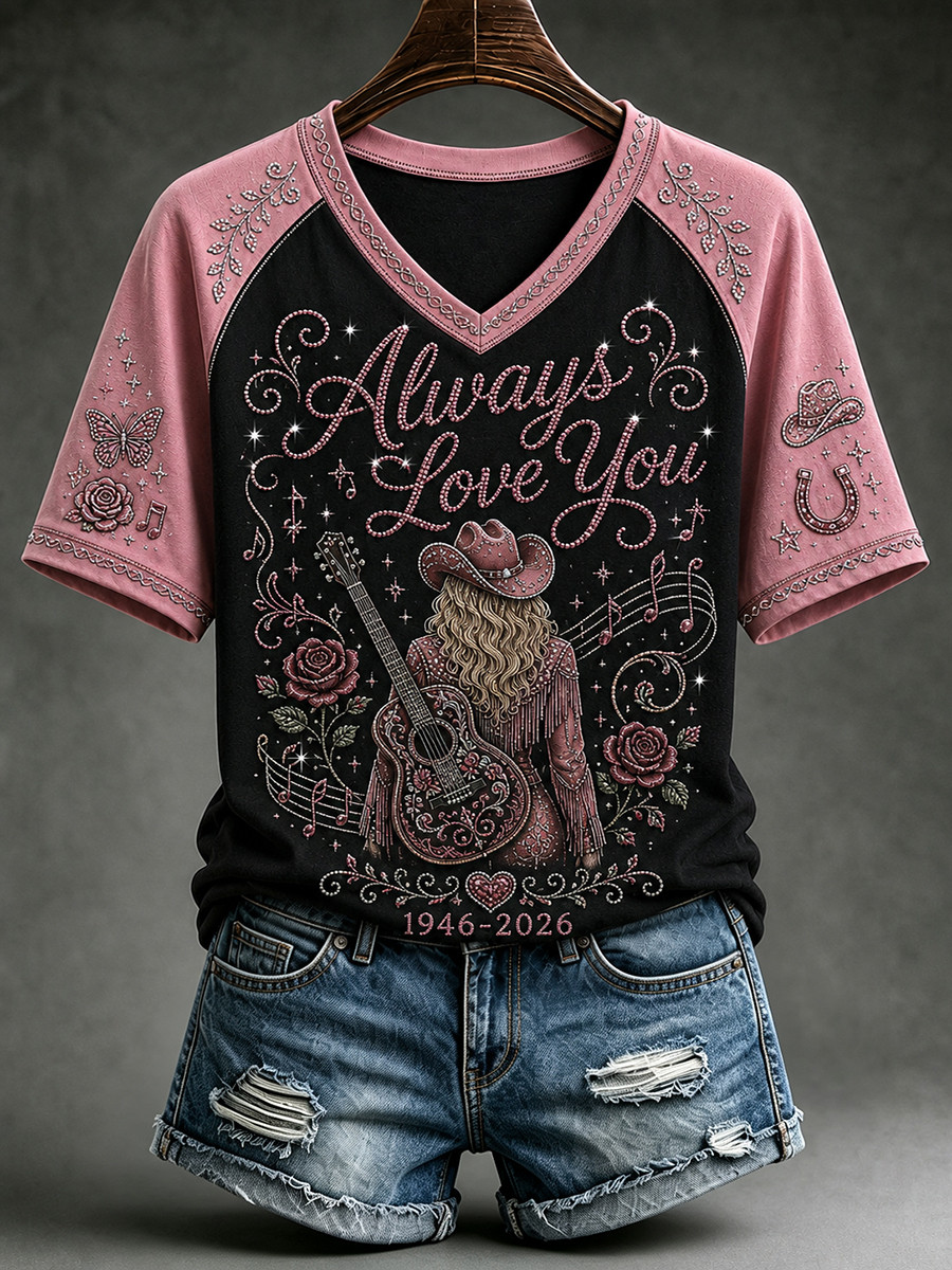 Dolly Parton Memorial Merch Always Love You 1946 2026 V-Neck Shirt RIP Merch Fan Gifts Dolly Parton Memorial Merch Always Love You 1946 2026 V-Neck Shirt RIP Merch Fan Gifts
