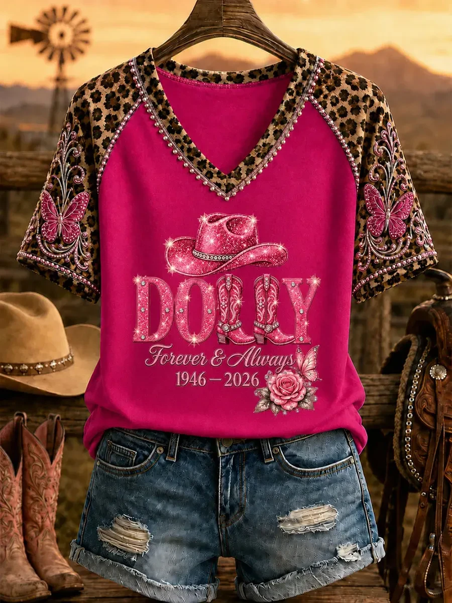 Dolly Parton Memorial Merch Forever And Always 1946 2026 V-Neck Shirt RIP Dolly Clothing Womens