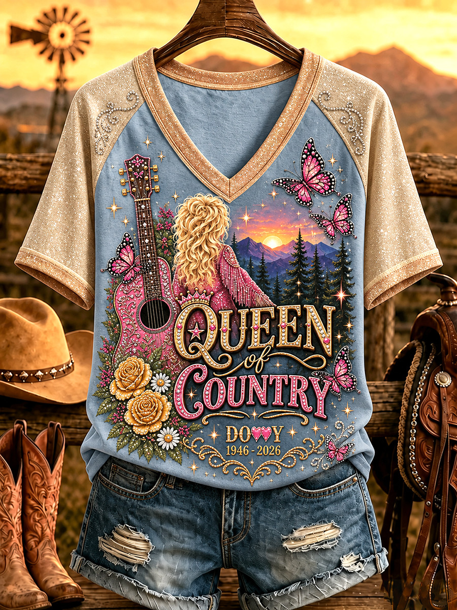 Dolly Parton Memorial Merch Queen Of Country 1946 2026 V-Neck Shirt Tribute Gifts