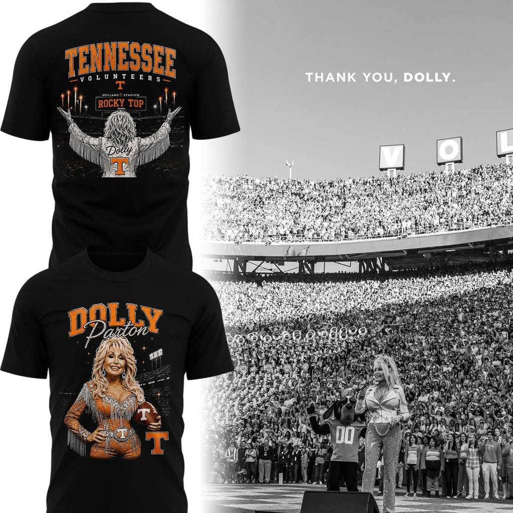 Dolly Parton Merch 2026 Thank You Dolly Parton x Tennessee Volunteers Football T-Shirt Black
