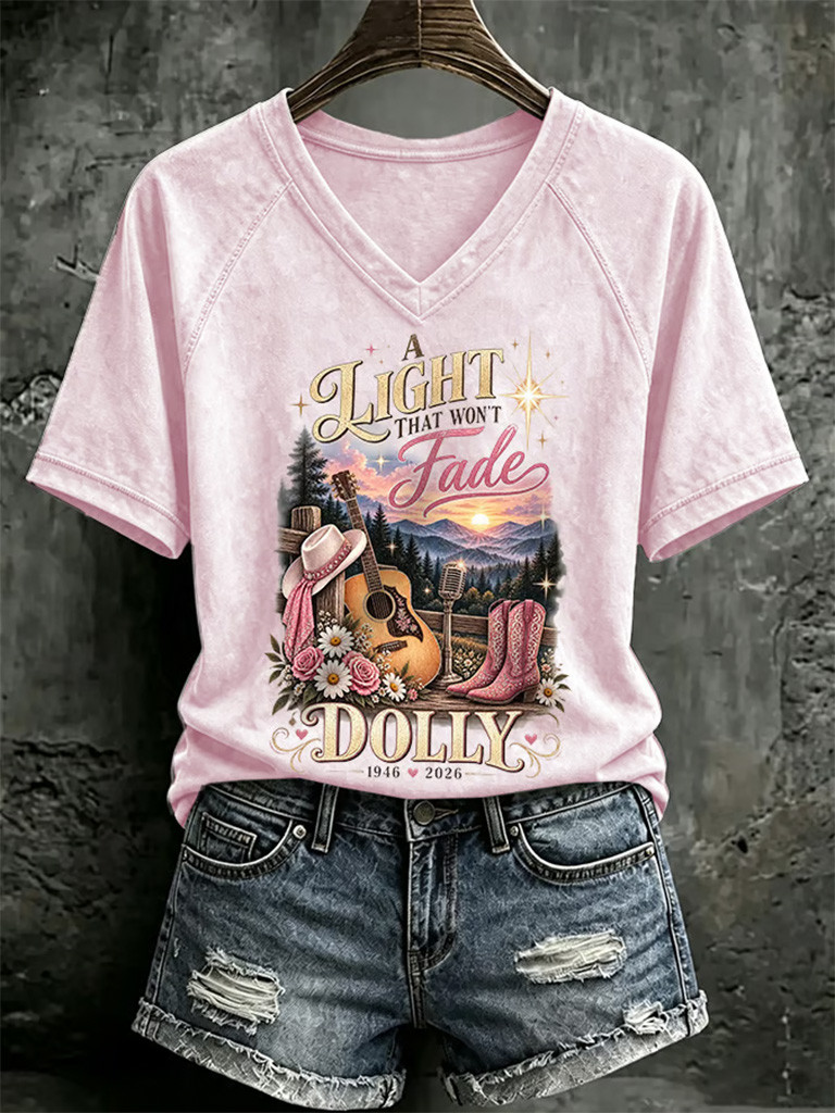 Dolly Parton Merch A Light That Won't Fade V-Neck Shirt 1946 2026 Dolly Parton Memorial Gifts