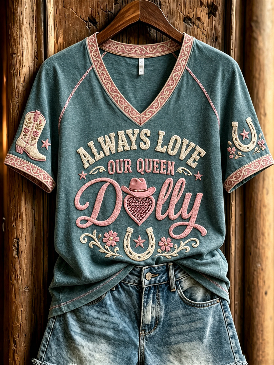 Dolly Parton Merch Always Love Our Queen Dolly V-Neck Shirt RIP Merch Gift For Her