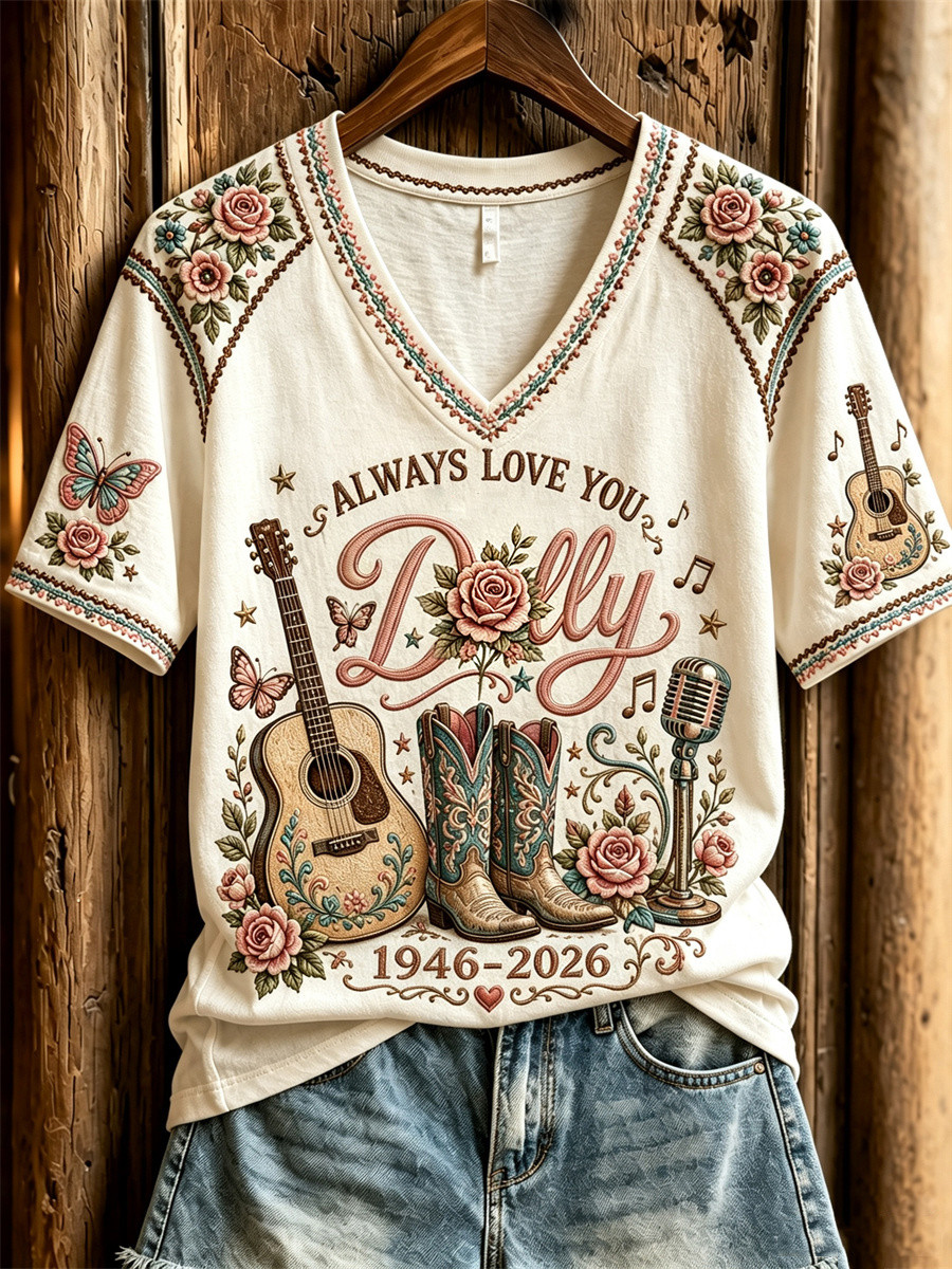 Dolly Parton Merch Always Love You Dolly 1946 2026 V-Neck Shirt RIP Clothing Memorial Gifts