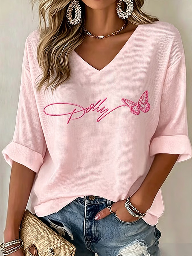Dolly Parton Merch Dolly Parton Remembrance V-Neck Long Sleeve Shirt Gift For Music Lovers