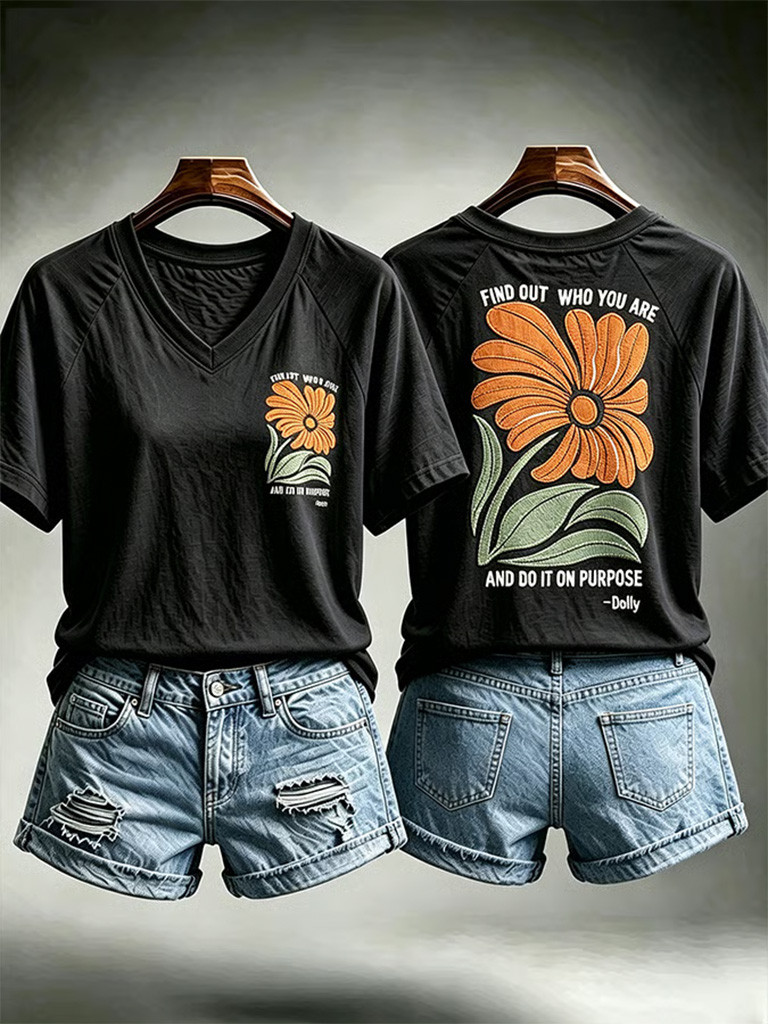 Dolly Parton Merch Find Out Who You Are And Do It On Purpose Flower V-Neck Shirt Memorial Gifts