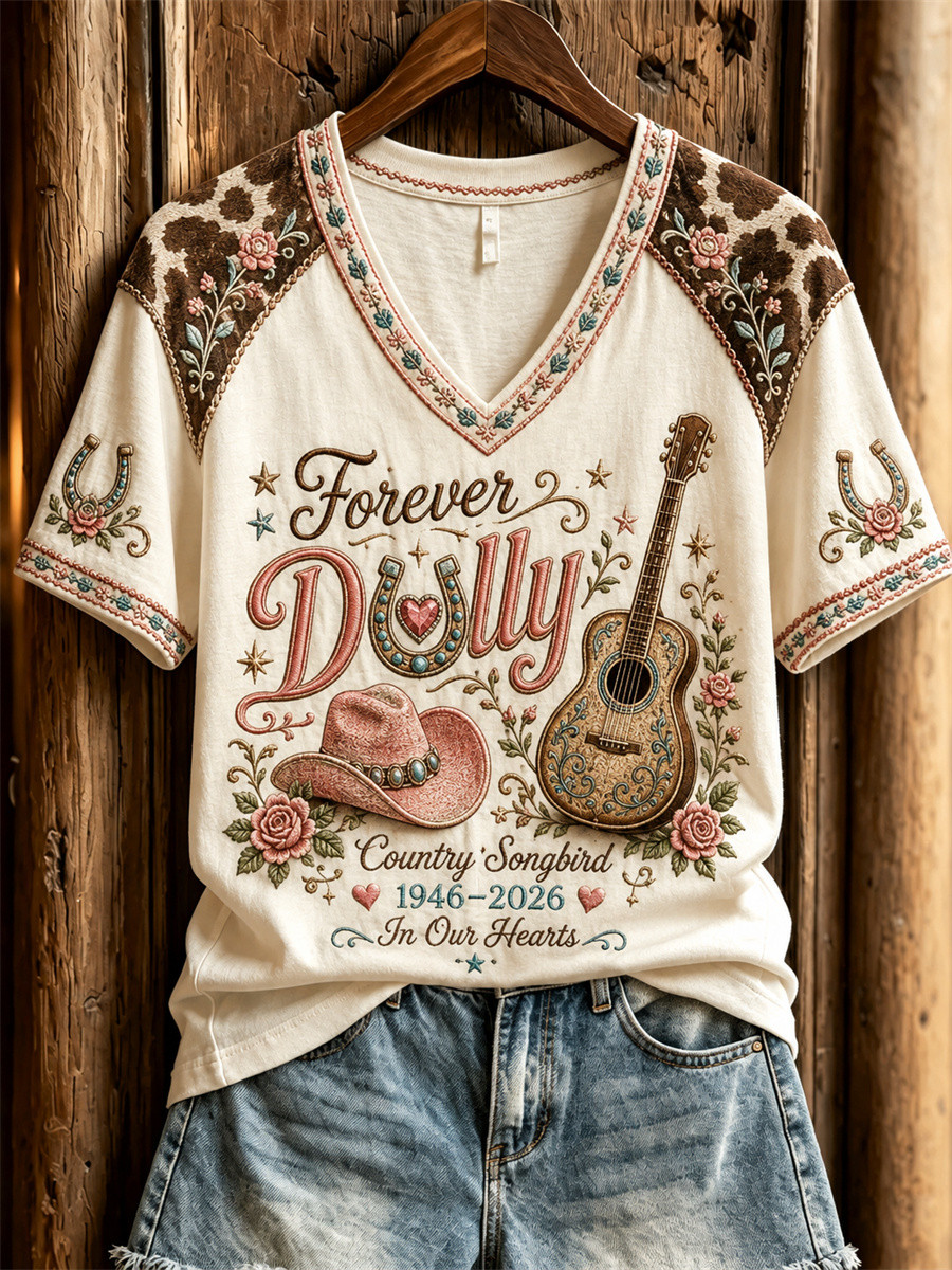 Dolly Parton Merch Forever Dolly Country Songbird 1946 2026 V-Neck Shirt In Our Hearts Tee