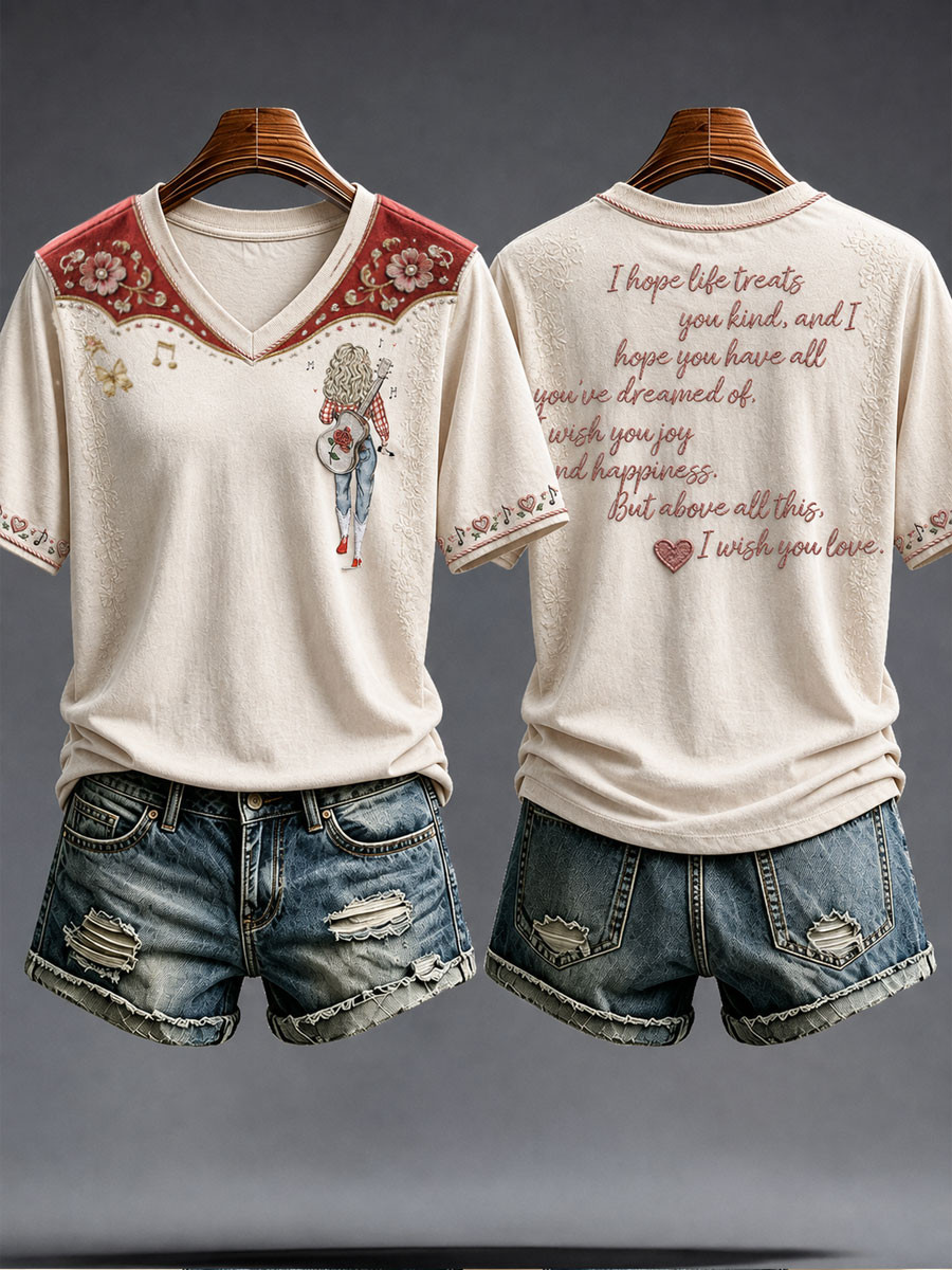 Dolly Parton Merch I Wish You Love V-Neck Shirt RIP Country Music Lover Memorial Gifts Dolly Parton Merch I Wish You Love V-Neck Shirt RIP Country Music Lover Memorial Gifts