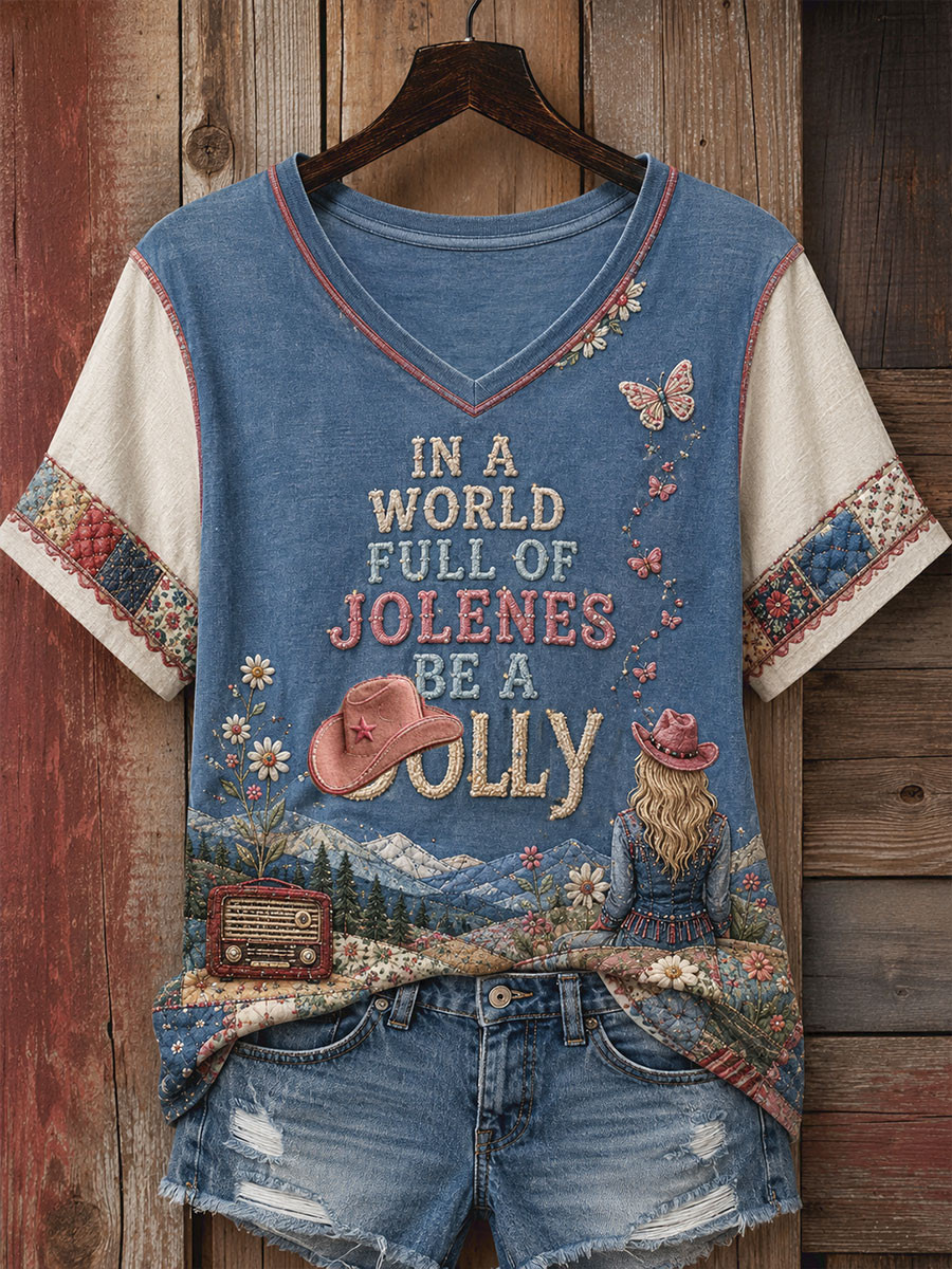 Dolly Parton Merch In A World Full Of Jolenes Be A Dolly V-Neck Shirt RIP Queen Of Country Tee