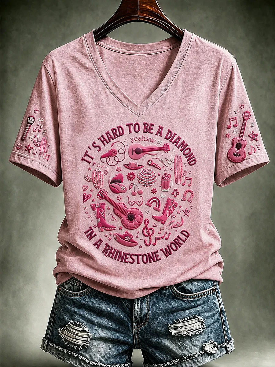 Dolly Parton Merch It's Hard To Be A Diamond In A Rhinestone World V-Neck Shirt Memorial Gifts