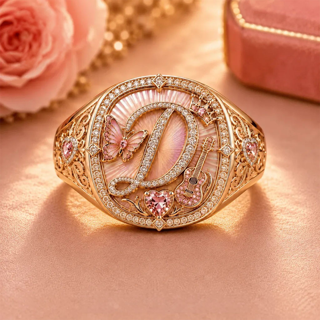 Dolly Parton Merch Letter D Rose Gold Heart Butterfly Ring Gift For Music Lovers Dolly Parton Merch Letter D Rose Gold Heart Butterfly Ring Gift For Music Lovers