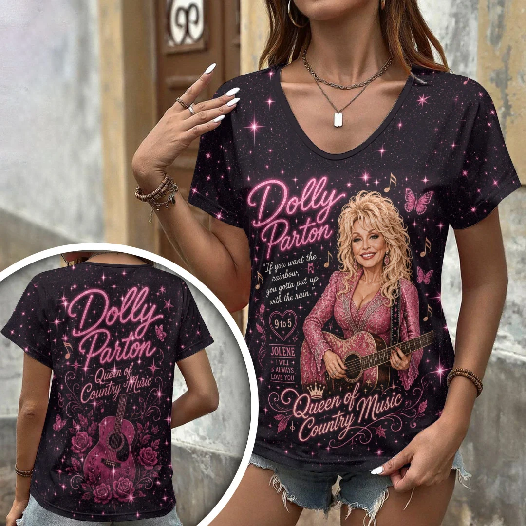 Dolly Parton Merch Queen Of Country Music V-Neck Shirt RIP Dolly Parton Memorial Gift