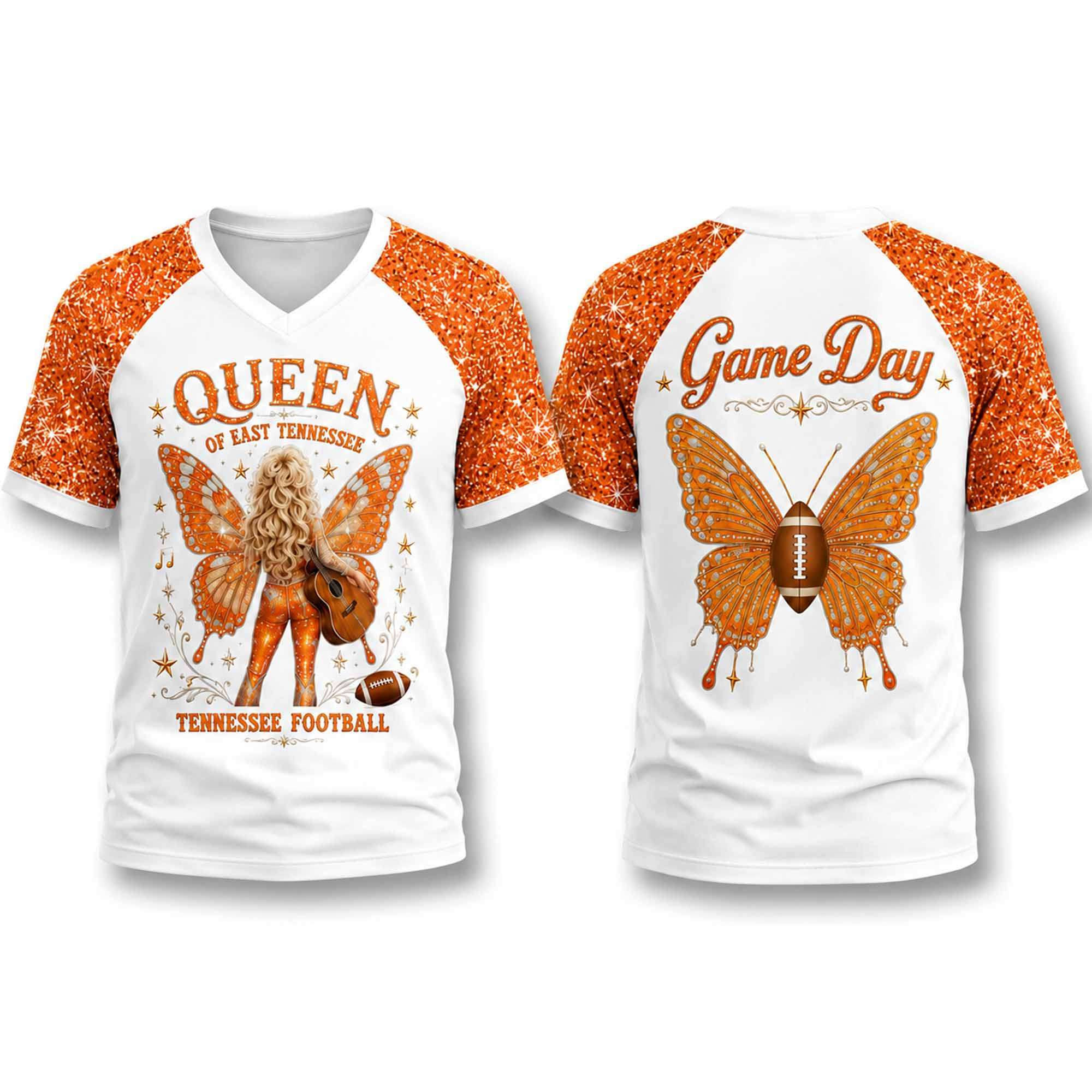 Dolly Parton Merch Queen Of East Tennessee Game Day Football V-Neck Shirt Fan Gifts Dolly Parton Merch Queen Of East Tennessee Game Day Football V-Neck Shirt Fan Gifts