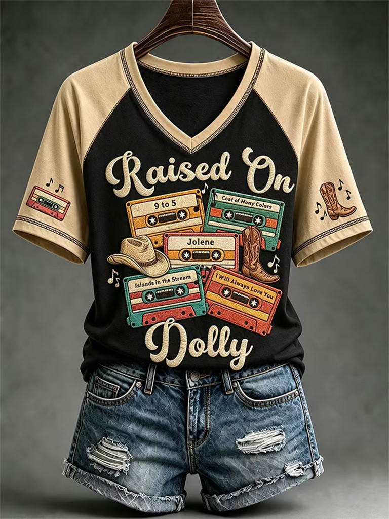 Dolly Parton Merch Raised On Dolly V-Neck Shirt Country Singer Commemorative Gifts For Fans