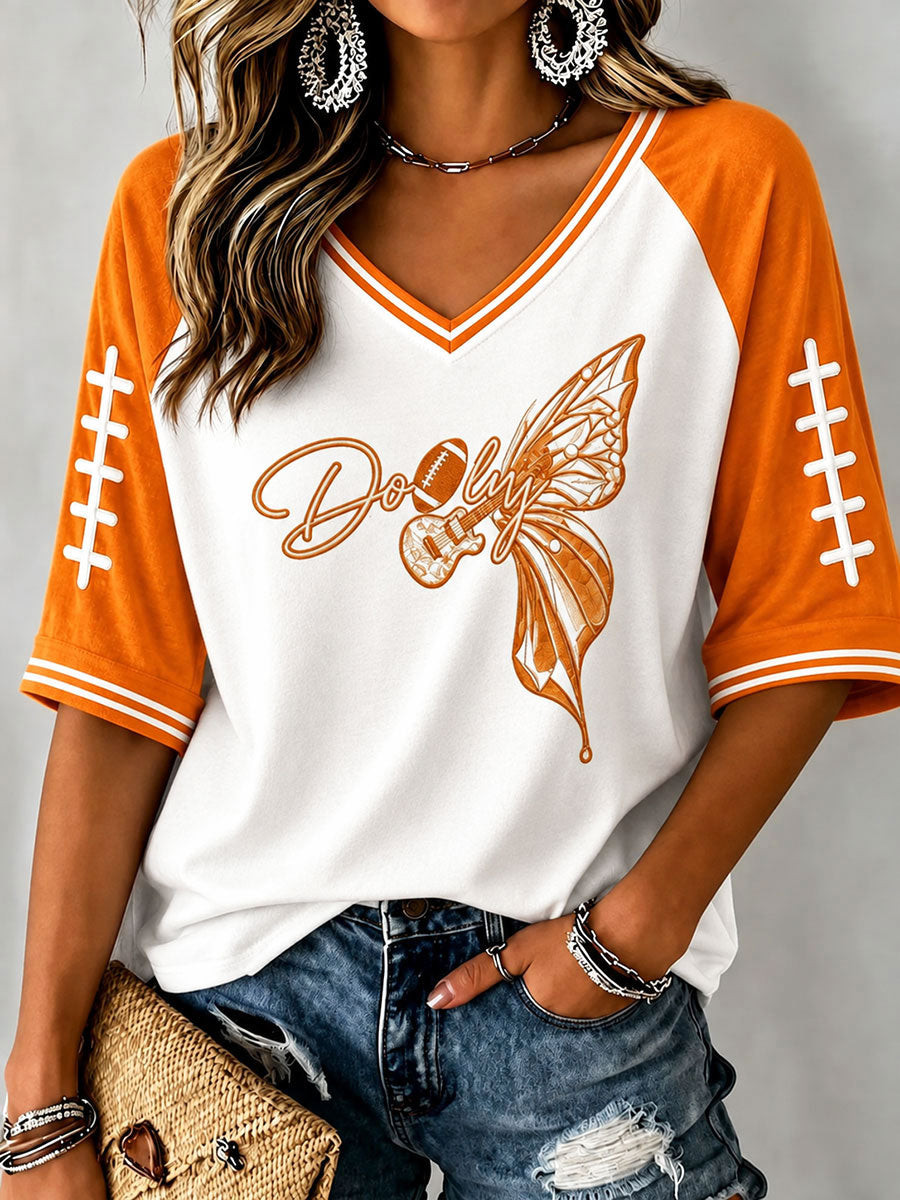 Dolly Parton Merch Tennessee Football Game Day Crop Sleeve V-Neck Shirt Memorial Gifts