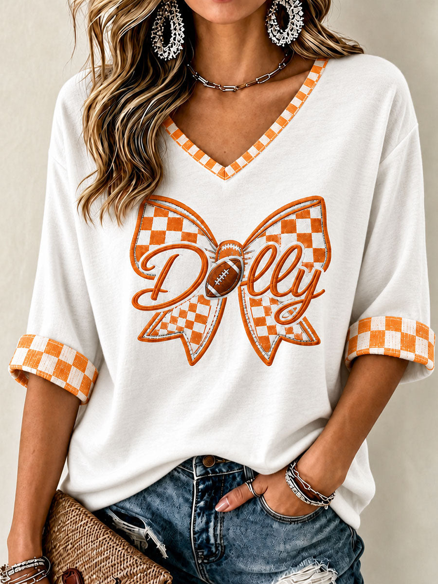 Dolly Parton Merch Tennessee Football Long Sleeve V-Neck Shirt In Loving Memory Dolly Gifts
