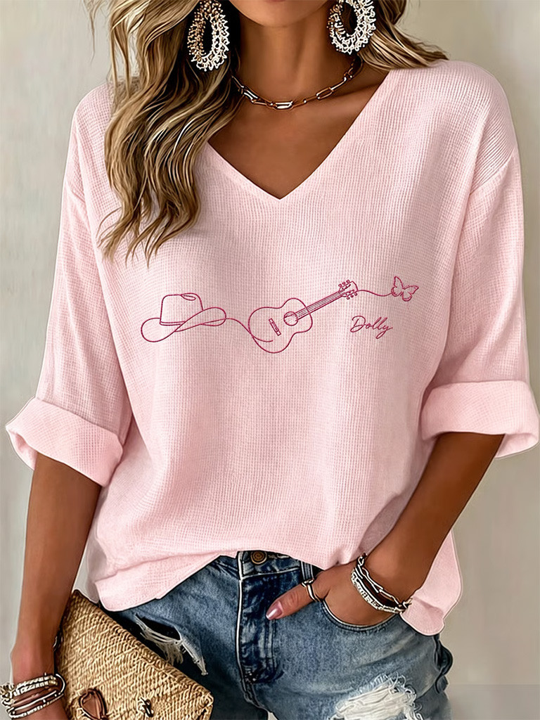 Dolly Parton Merch Tribute to Country Music Legend Dolly Parton Long Sleeve V-Neck Shirt Womens