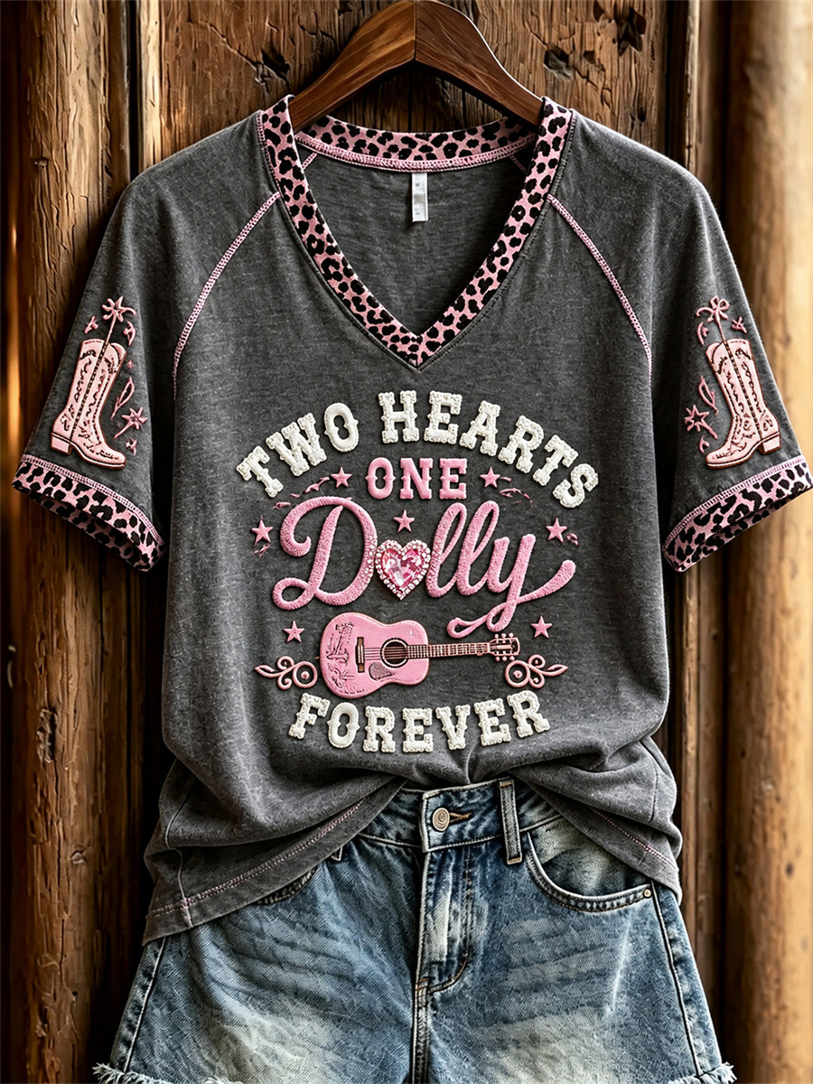 Dolly Parton Merch Two Hearts One Dolly Forever V-Neck Shirt Memorial Clothing For Women