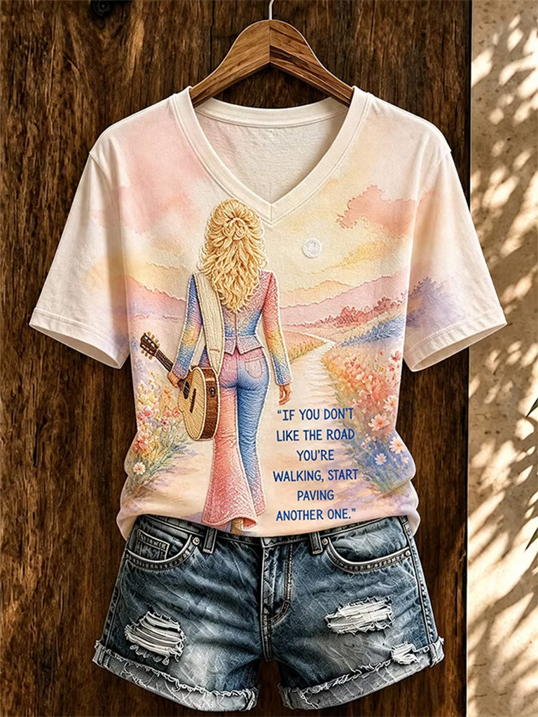 Dolly Parton Merch You're Walking Start Paving Another One V-Neck Shirt Dolly Memorial Gifts