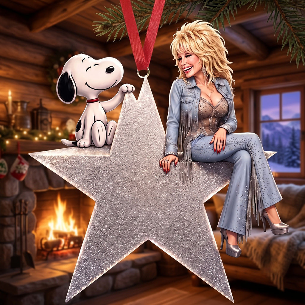 Dolly Parton X Snoopy Silver Star Christmas Ornament Country Music Holiday Decor Fan Gifts