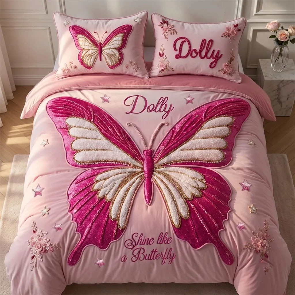 Dolly Shine Like A Butterfly Pink Bedding Set RIP Dolly Shine Merch Gifts For Fans