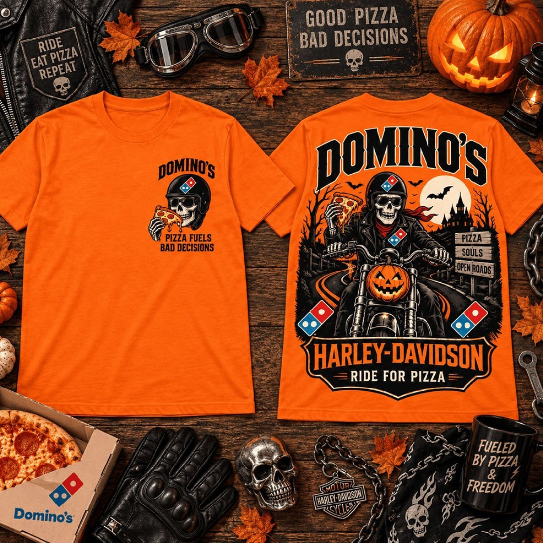 Dominos X Harley Davidson Merch Pizza Biker Halloween Graphic T-Shirt Ride For Pizza Shirt Dominos X Harley Davidson Merch Pizza Biker Halloween Graphic T-Shirt Ride For Pizza Shirt