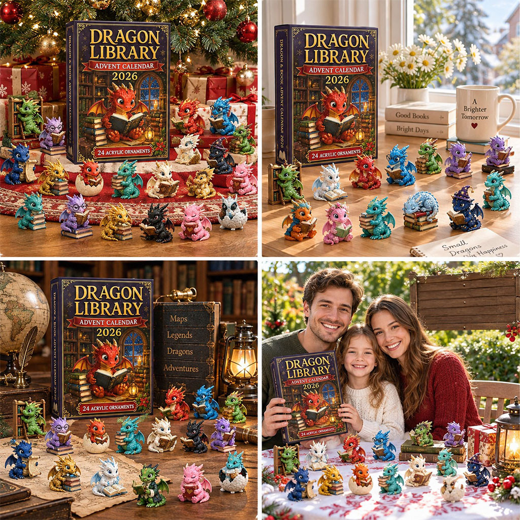 Dragon Library Advent Calendar 2026 24 Days Christmas Mystery Ornaments Fantasy Book Lover Gift