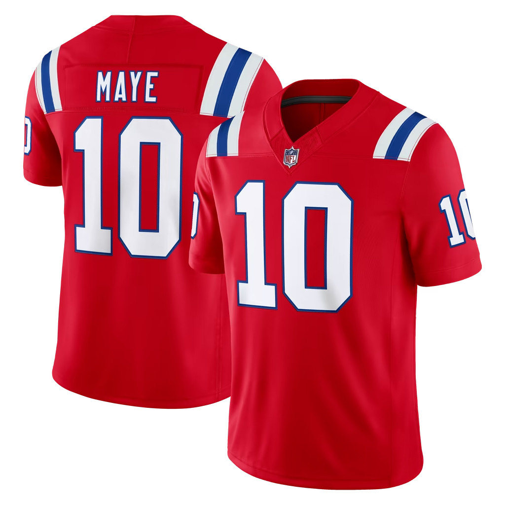 Drake Maye Jersey Shirt Red New England Patriots Merch #10 Patriots Alternate Vapor FUSE Jersey