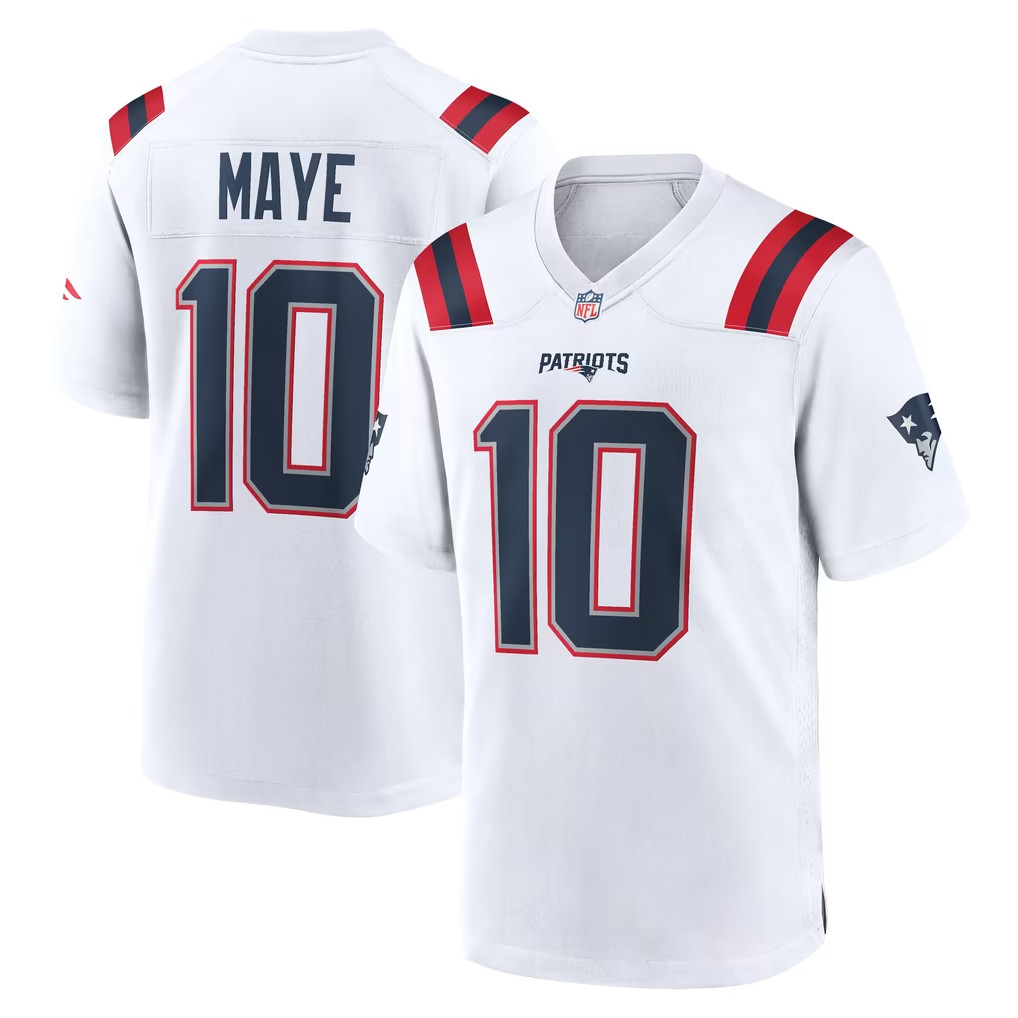 Drake Maye Jersey Shirt White New England Patriots Merch #10 NE Patriots Player Game Jersey