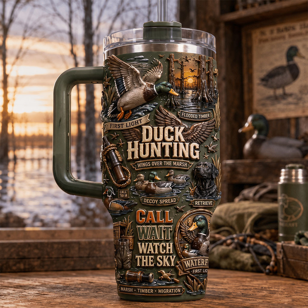 Duck Hunting Wings Over The Marsh Tumbler Call Wait Watch The Sky Travel Cup Hunter Gifts
